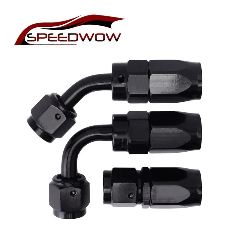 

SPEEDWOW Black Oil Fuel Aluminum Alloy Swivel Hose Straight Elbow 45 90 Degree Hose End Oil Fuel Fitting Reusable AN4