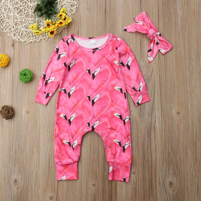 

2Pcs Baby Clothes Infant Girl Cartoon Bird Print Long Sleeve Baby Rompers+ Headband Outfits New Born Baby Clothes Autumn Set