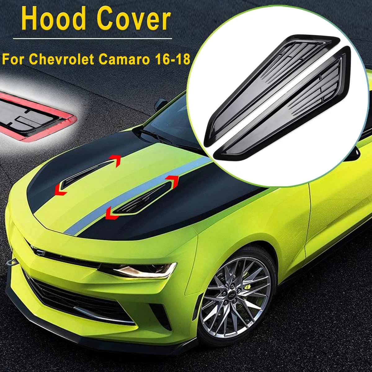 

1Pair Car Decor ABS SS Style Hood Air Flow Engine Outlet Decorative Vent Cover for Chevrolet for Camaro 1LT LT RS 2016 2017 2018