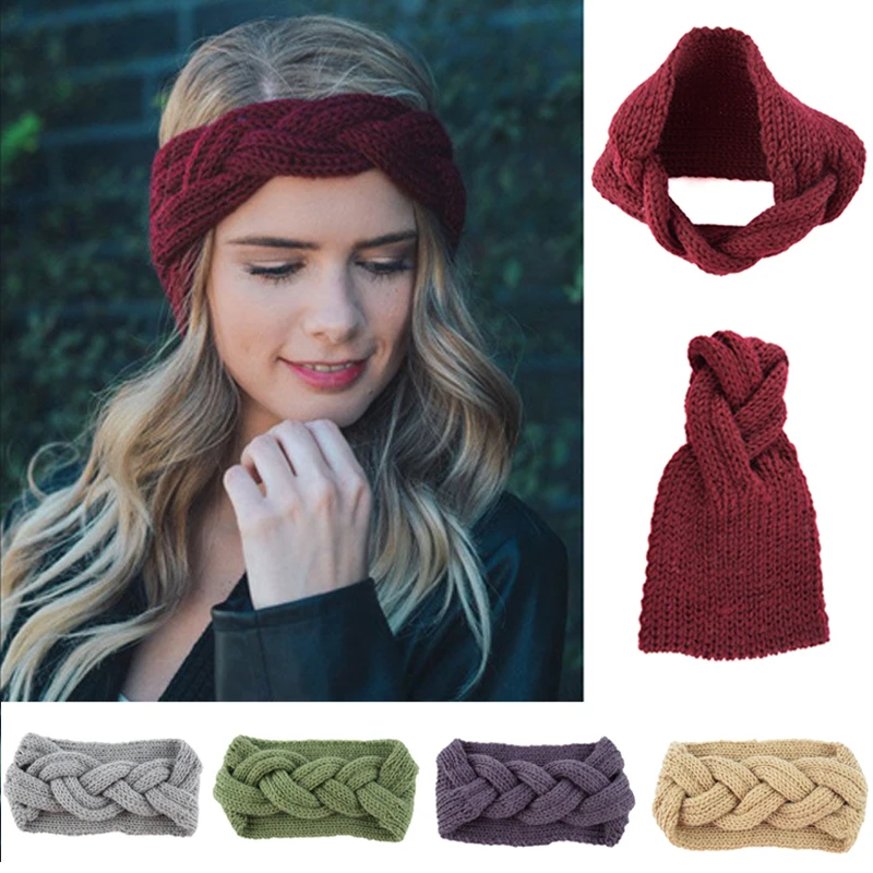 

Ribbed flowe Wool thread Head cover Cross Ear protection Hair band Hand-woven Headband Twist knot 1 piece Knitting