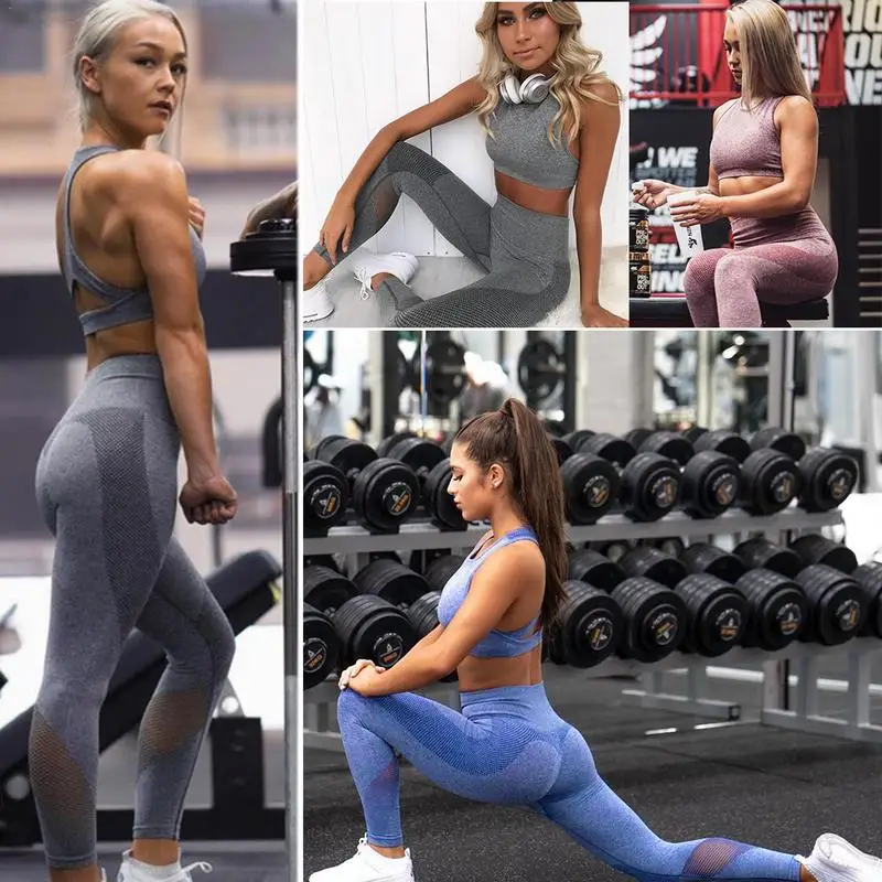 

2Pcs Women Yoga Sets Fitness Sports Bra Yoga Pants Leggings Gym Running Suit Workout Clothes Female