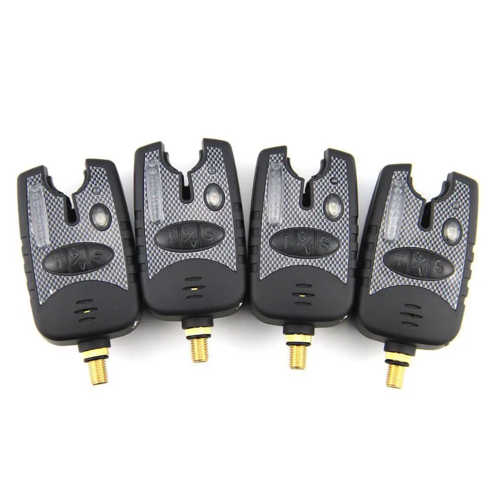 

LED Set of 4 Wireless Waterproof bite alarms & Receiver Run 4+1 bite alarm set A