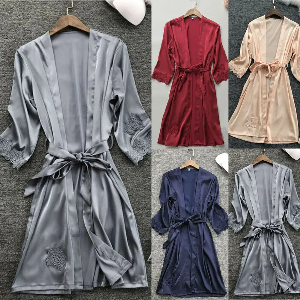 

Women Silk Satin Kimono Bridesmaid Robes Short Bath Robe Lingerie Night Wear Sleepwear