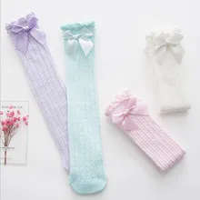 Для маленьких девочек Гольфы принцессы-Длина дышащие хлопковые носки Детские носки лето милый ребенок с бантом сзади носки для девочек