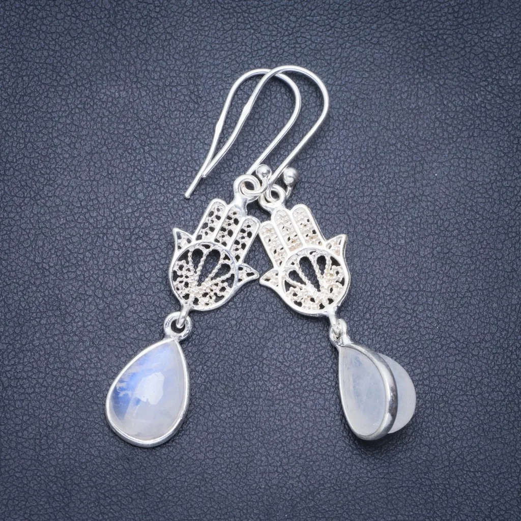 Natural Rainbow Moonstone Handmade Unique 925 Sterling Silver Earrings 2" A0732