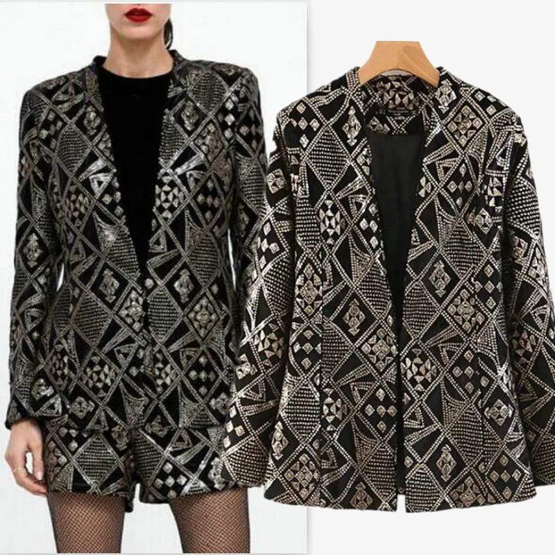 

2019 Spring Women Patterns Beading Velvet Blazer Gothic Style High Street Fashion Slim Blazers Coat
