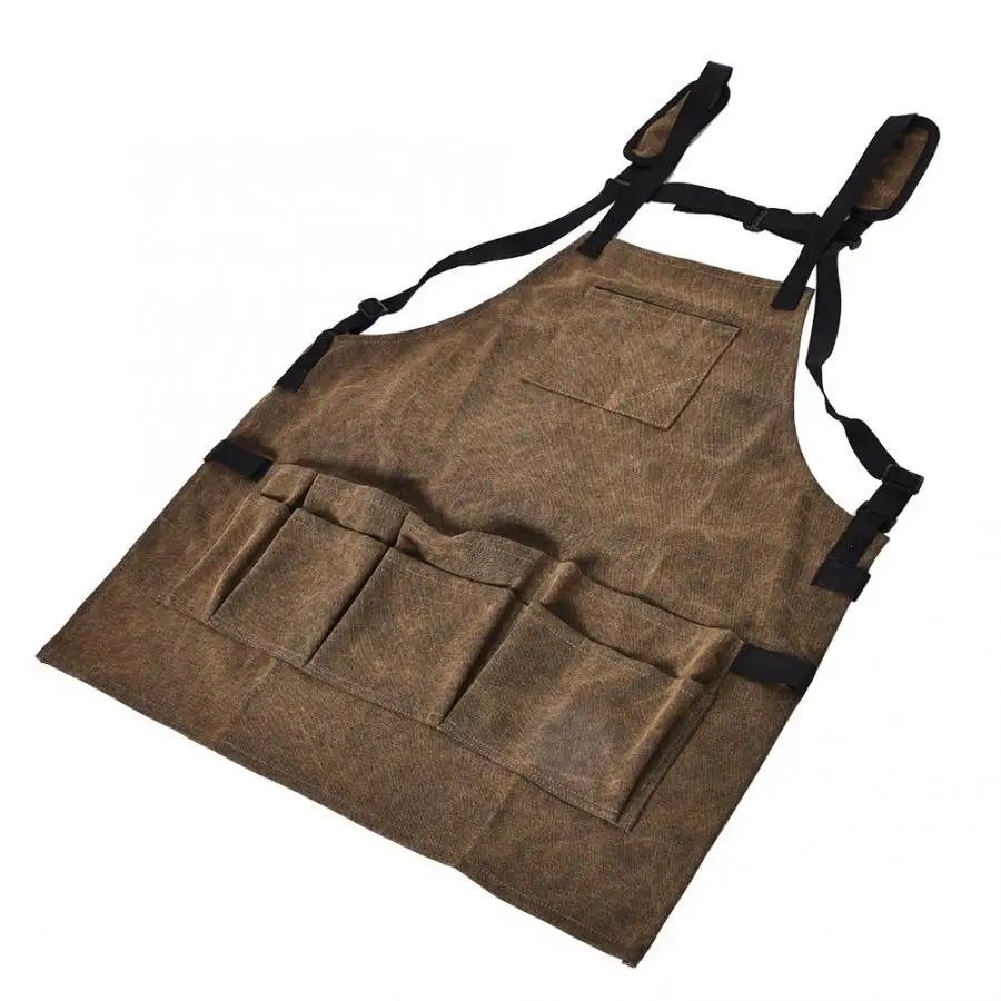 

Aprons Wax Canvas Multi-functional Adjustable Belt with Pockets Apron for BBQ Cooking Baking Kitchen Cleaning Protecter Apron