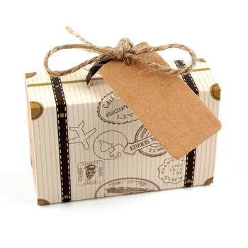 

50pcs Mini Suitcase Kraft Candy Box Bonbonniere Wedding Gift Boxes Travel Themed Party for Anniversary Birthday Baby Shower Bo