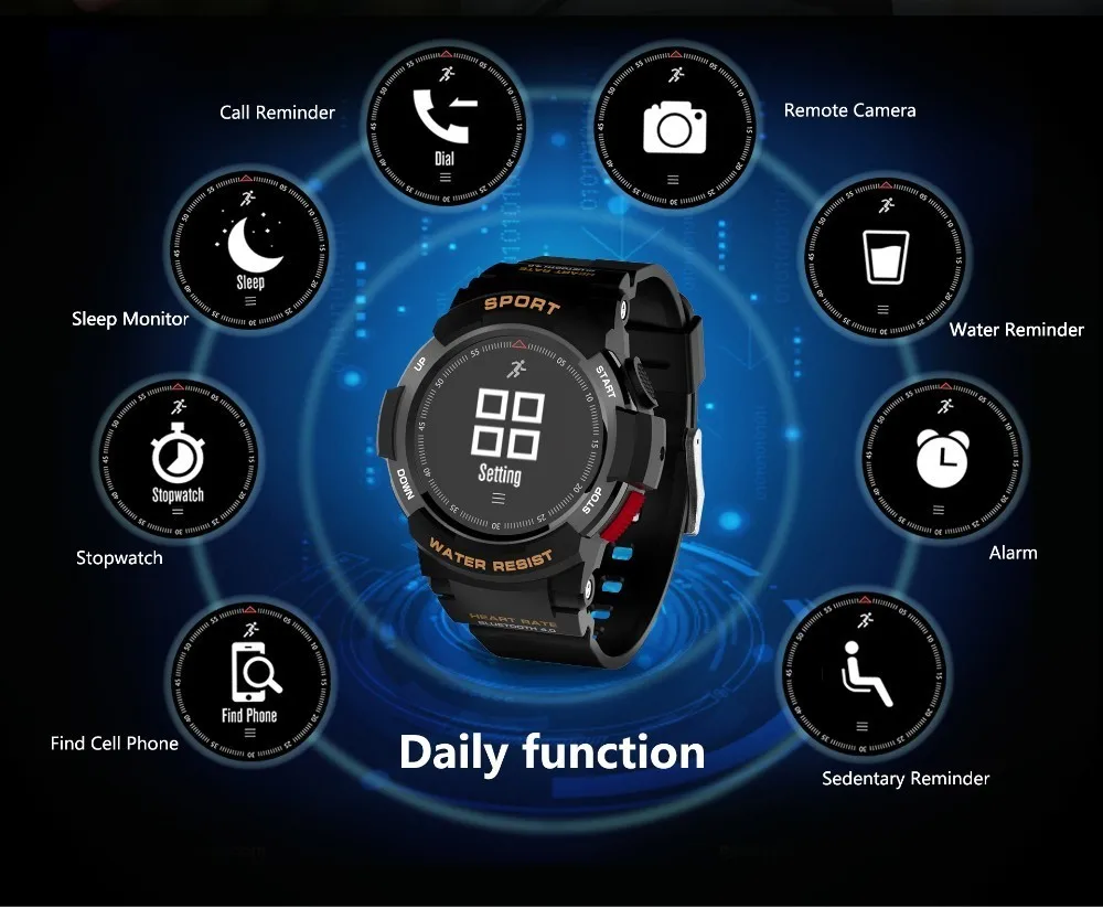  Smartwatch IP68 Waterproof Bluetooth 4.0 Dynamic Heart Rate Monitor F6 Smart watch For Android Appl - 32958728641