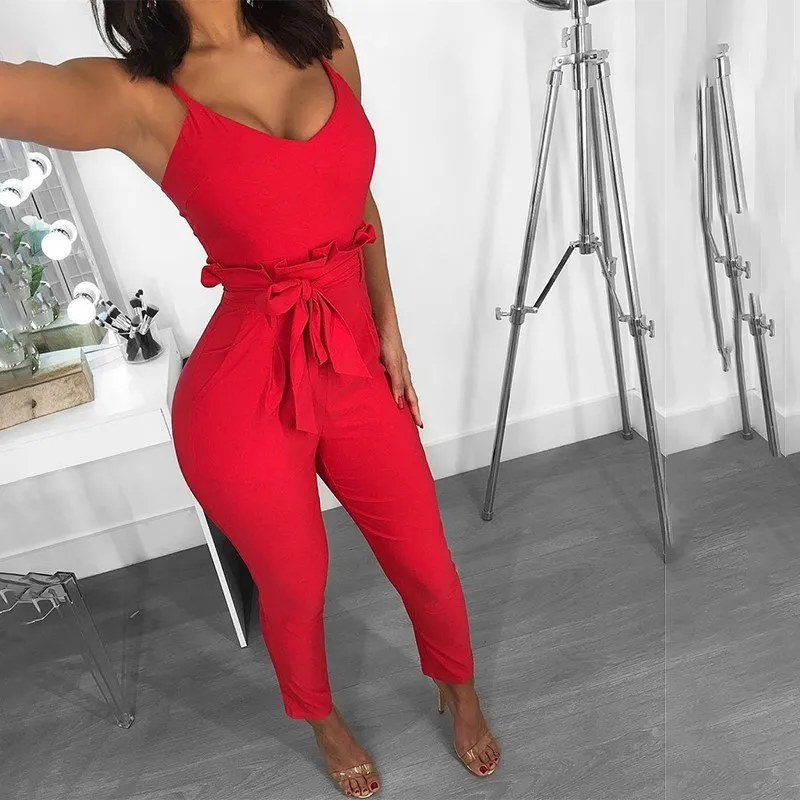 

Ohvera Ruffles Spaghetti Strap Sexy Rompers Womens Jumpsuit Elagant Bodycon Long Jumpsuits For Women 2019 Summer Overalls