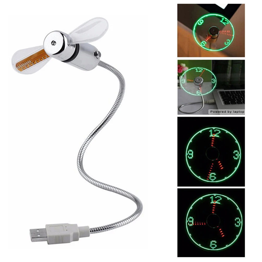 

LEDGLE Portable USB Fan Multi-purpose LED Clock Mini LED Clock Fan for Laptop, Computer, Memory Function, Silver