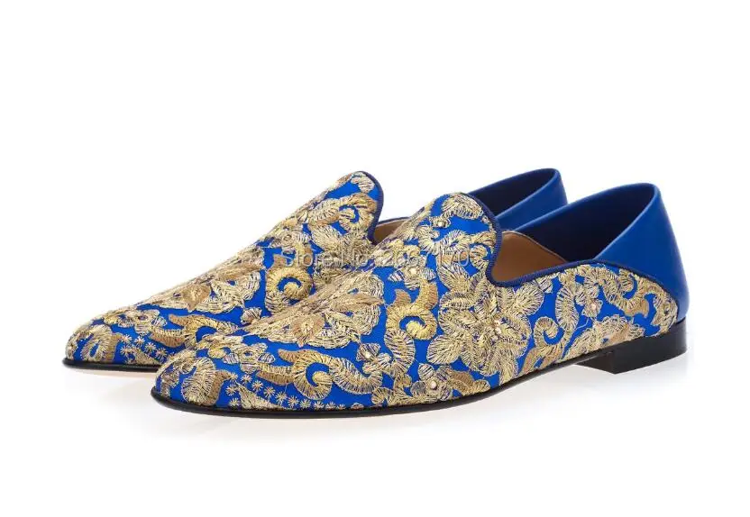 

Embroidered Slippers Fashion Men Shoes Multi-color Canvas Flats Patchwork Loafers Crystal Embellished Mules Vintage Shoes Men