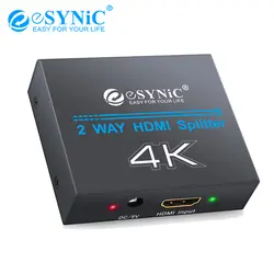 Esynic Ultra HD 4 K x 2 K 2 способ HDMI сплиттер Full HD 1 в 2 из HDMI распределение усилитель Поддержка 3D для PS4 Xbox проектор