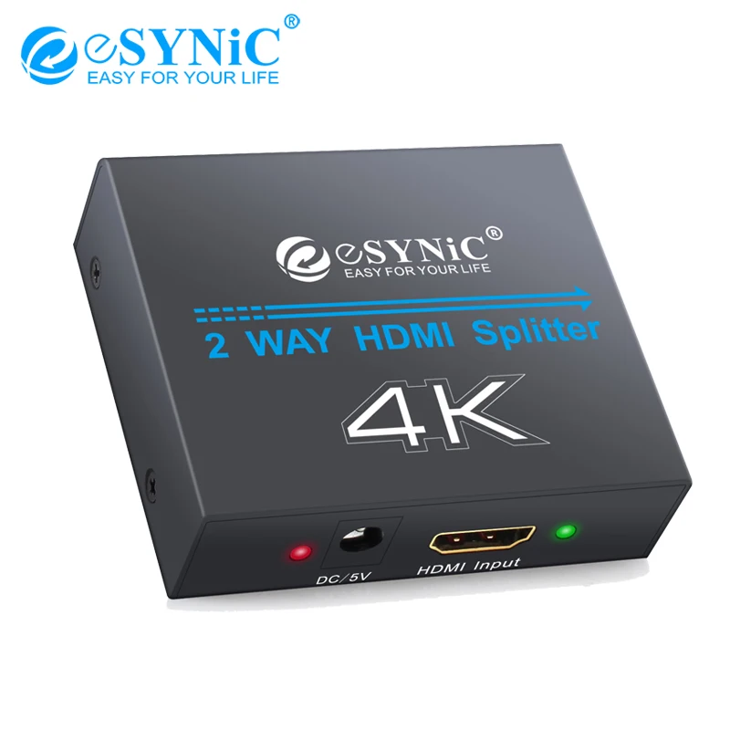 

Esynic Ultra HD 4K x 2K 2 Way HDMI Splitter Full HD 1 in 2 out HDMI Distribution Amplifier Support 3D for PS4 Xbox Projector