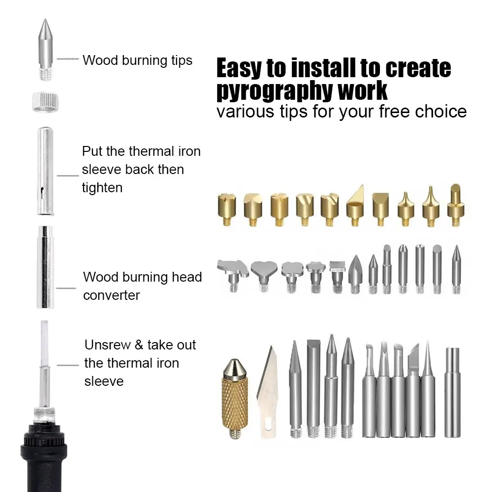 71/92 шт. 60 Вт Профессиональный Температура регулируемый деревянный комплект для выжигания дровяная печь паяльник для подключения к ручка Набор для паяльных дровяной печи
