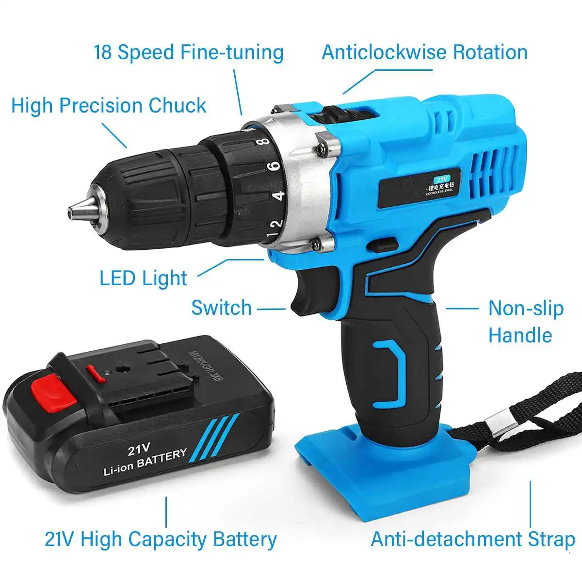 21V 6500mAh 2-Speed 2200RPM Electric Screwdriver Kit 2 Li-Ion Batteries Rechargeable LED Electric Cordless Drill Power Tool 10mm 21V 6500mAh 2-Speed 2200RPM Electric Screwdriver Kit 2 Li-Ion Batteries Rechargeable LED Electric Cordless Drill Power Tool 10mm