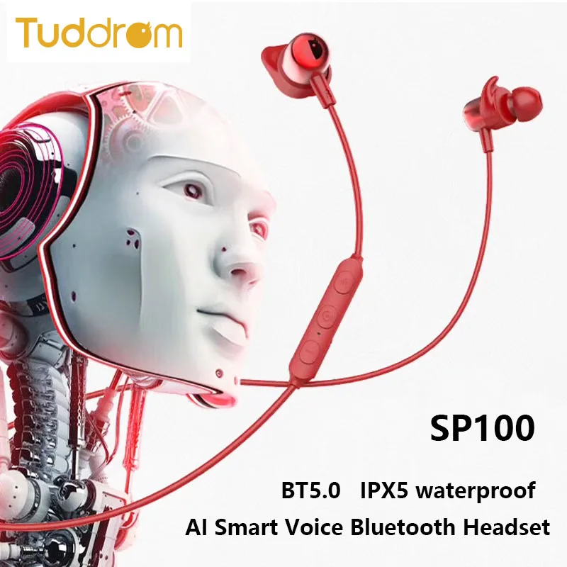 

New Tuddrom SP100 AI Smart Voice Control Bluetooth Headset BT5.0 IPX5 Waterproof Sport Bluetooth Earphone In Ear Hand Free
