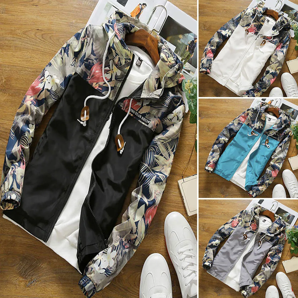 

Jacket men fashion double sides wearable colorful painted hip hop streetwear plus size hooded jackets coat casacas para hombre