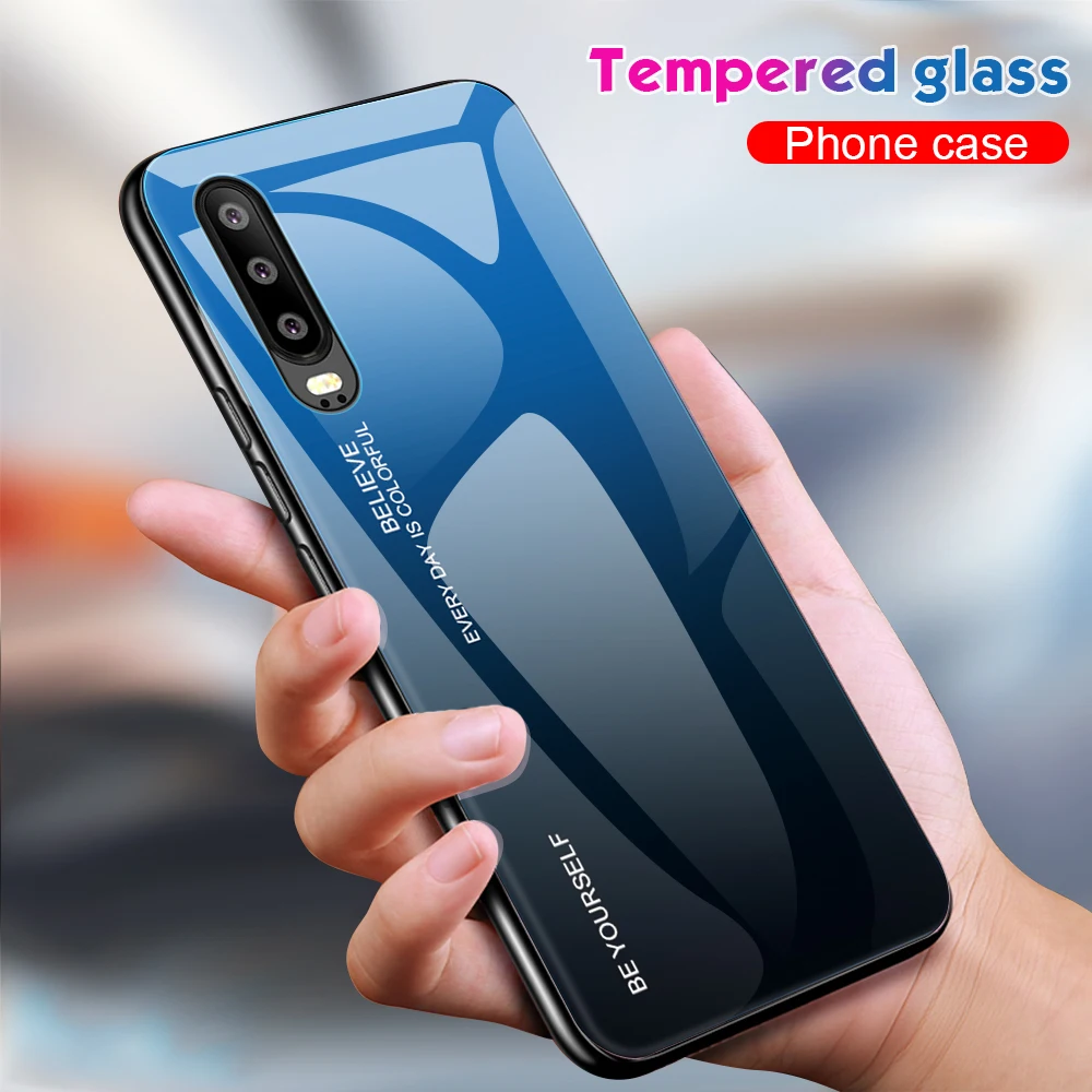 

Gradient Glass Phone Case For Huawei Y6 Prime Y9 P Smart 2019 P30 Lite/Pro Nova4E 3i P20 Coque Honor 8A 20i 10i 8X MAX V20 Cover