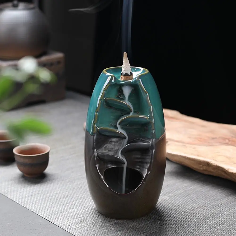 

AUGKUN Backflow Incense Burner Ceramic Aromatherapy Furnace Smell Aromatic Home Office Incense Road Crafts Tower Incense Holder