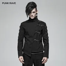 PUNK RAVE Men's Punk Jackets Handsome Asymmetric Twill Short Coat Casual Jacket Both Sides Sleeve Stitching Streetwear