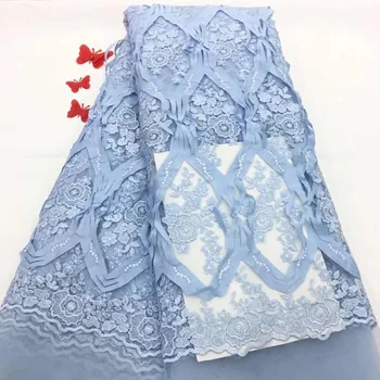 

3D lace fabric embroidery African mesh french lace fabric 2018 high quality lace sky blue Nigerian tulle lace fabrics for dress