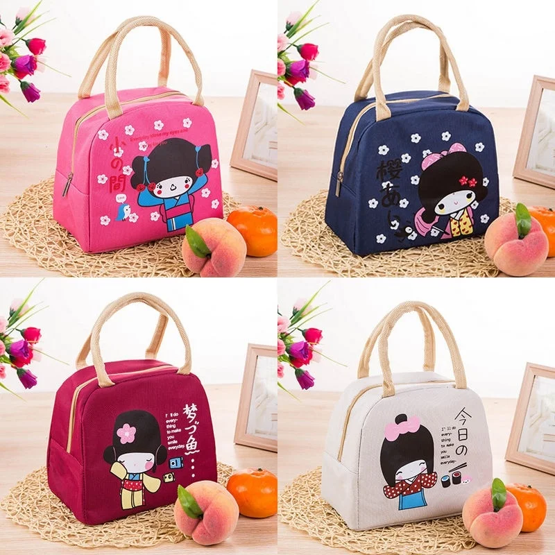 

1 Unisex Women Girl Portable Striped Thermal Insulated Lunch Box Case Picnic Zipper Storage Fresh Bags With Pocket