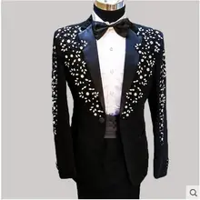 Горячая новинка года мужские s singer мужские модные расшитые пайетками костюмы сценические тонкие костюмы хост плюс размер Одежда Жених Свадебное платье