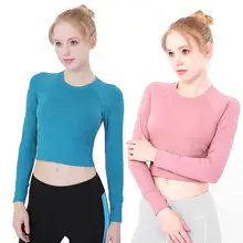 Новая футболка с длинными рукавами для йоги, фитнес-Женская Спортивная тонкая рубашка для ночного бега, высокоэластичная одежда на груди, топ на талии