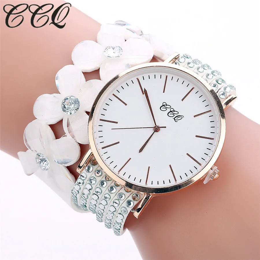 

CCQ Brand Fashion Women Flower Watch Luxury Female Dress Quartz Clock Ladies Crystal Diamond Watch Relogio Feminino