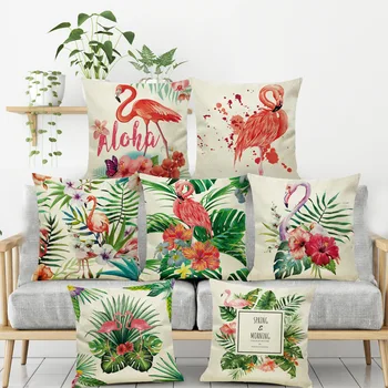 

Topical flamingo couch cushion cover 45x45cm decorative pillows cotton linen pillowcase child living room cushions home decor QX