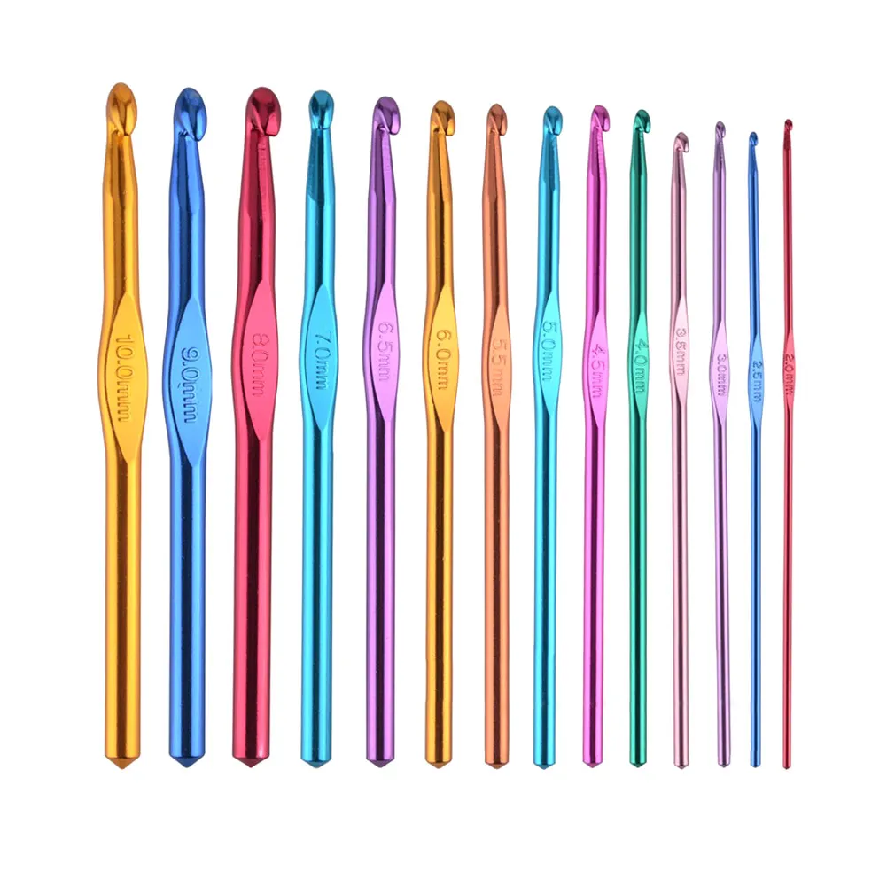 

14 Pcs/Set Multicolor Aluminum Crochet Hooks Knitting Needles Craft Yarn 2-10mm Tools WXV Sale