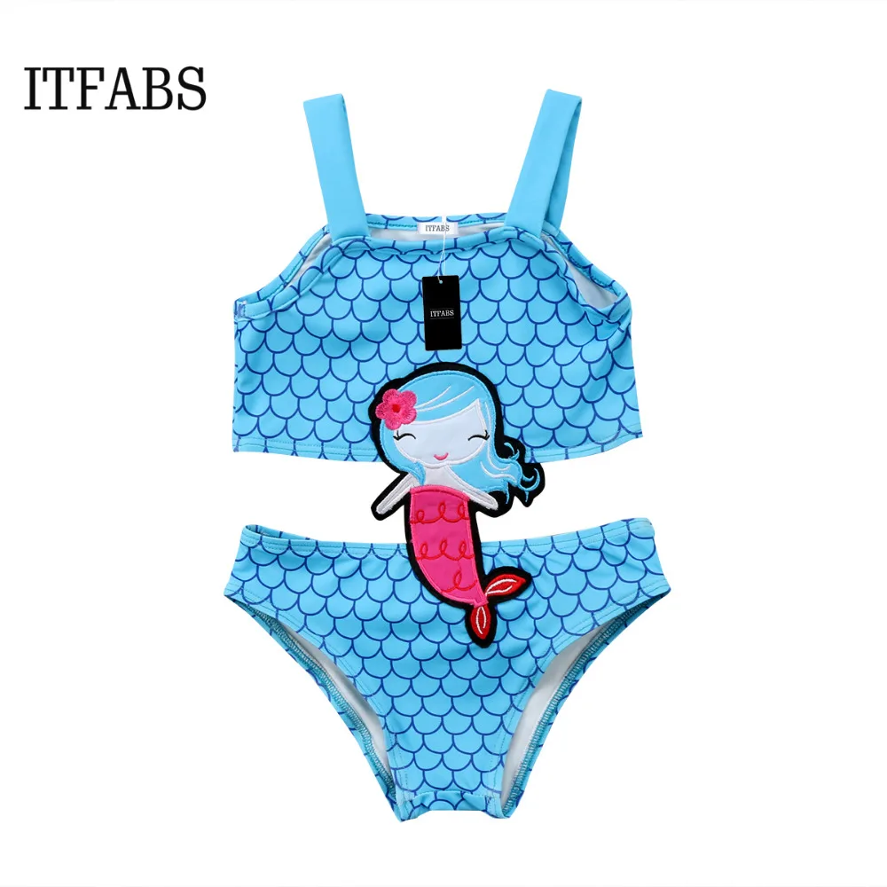 

2018 New lovely Kids Baby Girls cartoon Mermaid strappy Swimwear Swimsuit Beachwear One-piece Bikini summer beachwear costume