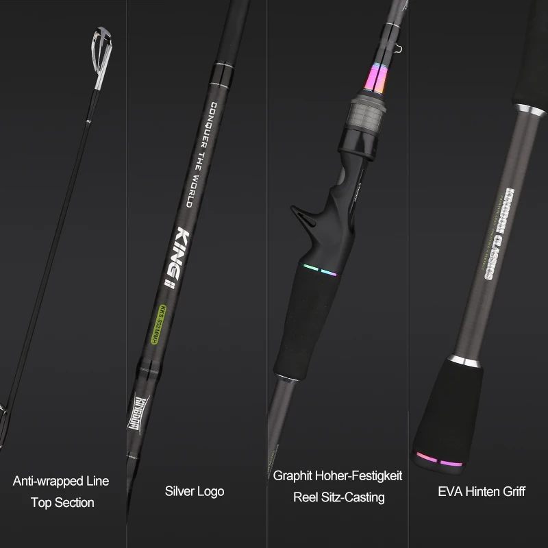 Kingdom KING II Spinning Rod Combo Baitcasting Spincasting Fishing Rods Reel set 2pc Top Section and 2pc Power Fishing Tackle