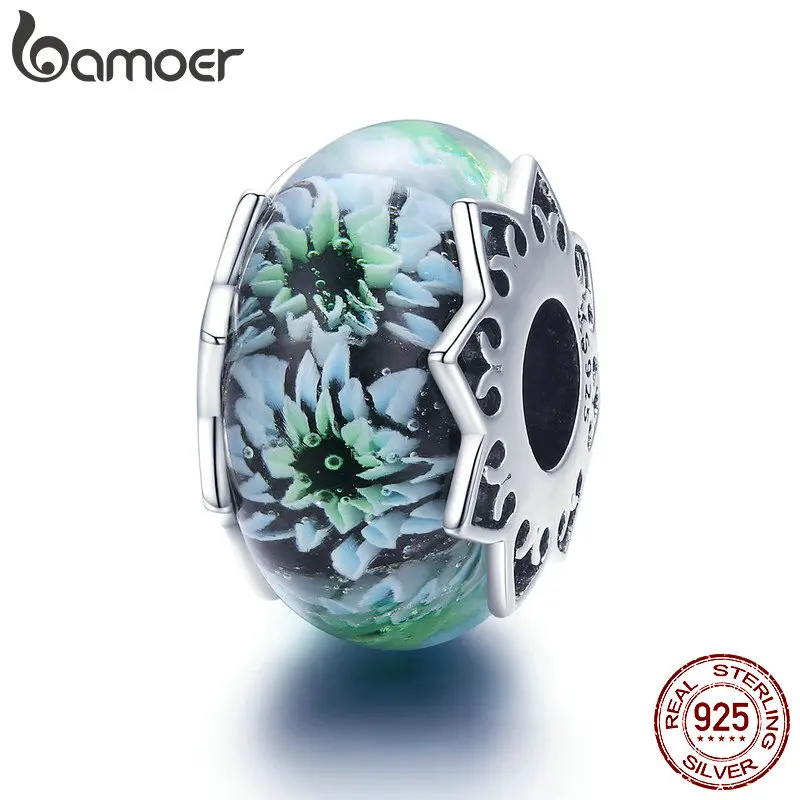 Günstig BAMOER 100% 925 Sterling Silber Chrysantheme Blume Europäischen Glas Perlen Fit Charme Armbänder Halsketten Schmuck Geschenk SCC1011