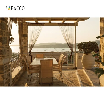 

Laeacco Seaside Dining Table Backdrops Portrait Customized Photography Background Photographic Backdrops For Photo Studio