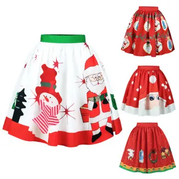 

Womens High Waist Short Skirt Christmas Xmas Santa Claus Elk Deer Print Skirts