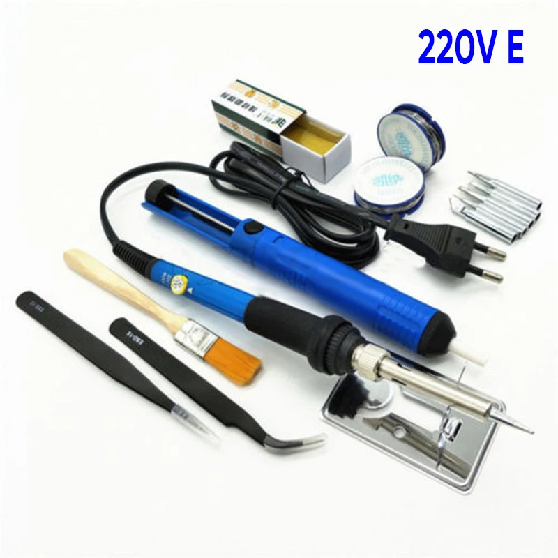 

220v 60w Eu Plug Adjustable Temperature Electric Soldering Iron kit Desoldering Pump Tin Wire Pliers Welding Tools