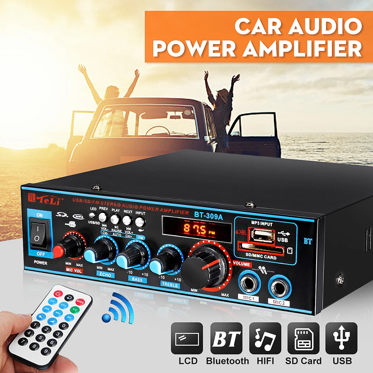 

220V 12V 800W Car Audio Stereo Power Amplifier bluetooth USB FM Radio Home Theater Karaoke Amplifiers Audio Music Loudspeaker