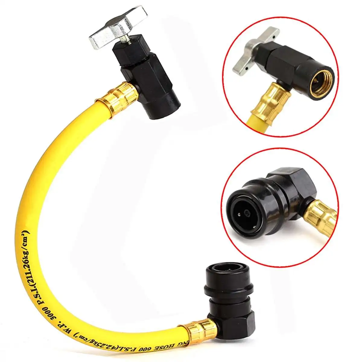 

10-1/2" R134A AC Auto Air Conditioning Recharge Hose Refrigerant Can Tap 600 PSI Plastic Metal Yellow Hose
