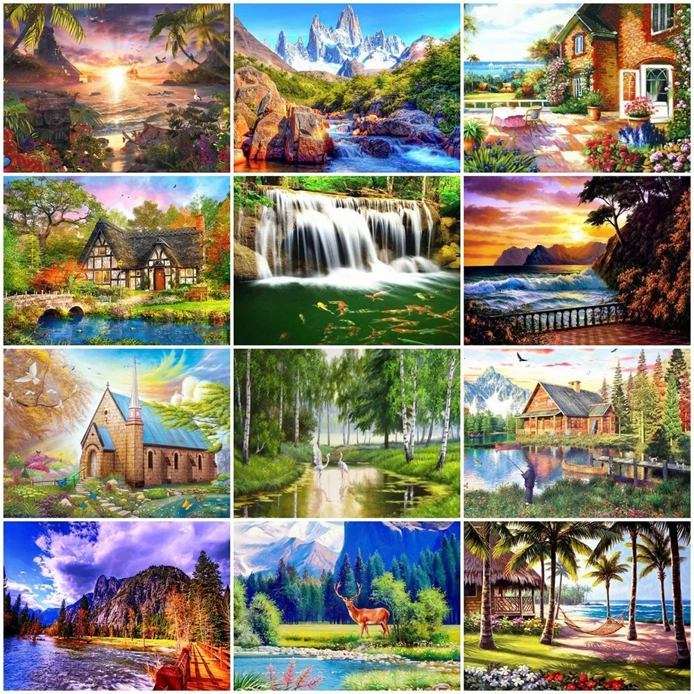 

Huacan Diy Diamond Painting Scenery Diamond Embroidery Spring Scenic Pictures Of Rhinestones Mosaic Full Drill Square