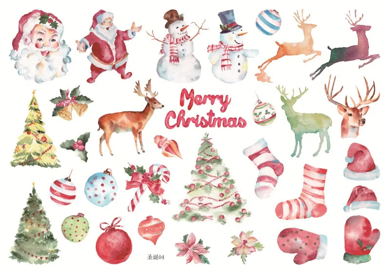 Kawaii Christmas Decoration DIY Stickers, Photo Album Scrapbook Paper Sticker, Journal Notebook Custom Crafts