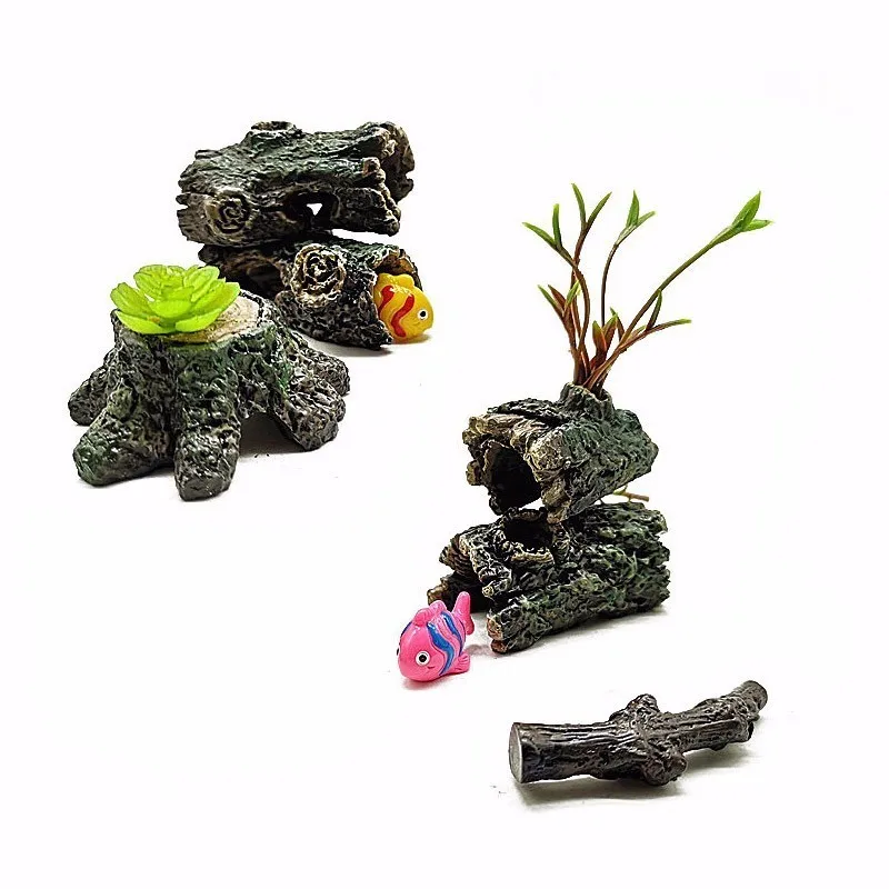 Fake Tree Stump Artificial Bark Branch Model Figurine ornament crafts aquarium ornaments miniature figurines miniature ornament Fairy Garden Decoration Aquarium Ornament DIY Accessories