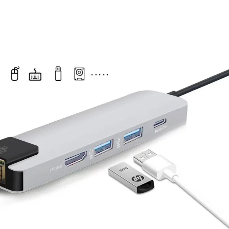 5 в 1 Usb type C концентратор Hdmi 4K к Gigabit Ethernet Rj45 Lan адаптер для Macbook Pro Thunderbolt 3 зарядное