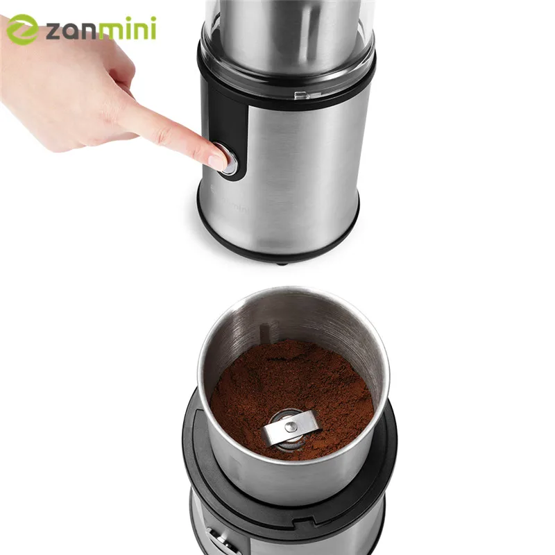 Zanmini CG-9430 электрическая кофемолка и мясорубка для специй набор из нержавеющей стали кнопка-кнопка Bean Grinder EU Plug