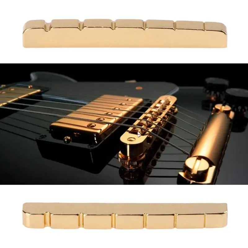 

43mm Slotted Brass Metal String Nut for 6-String TL ST Electric Bass Guitar Part Brass material, with golden glossiness surface