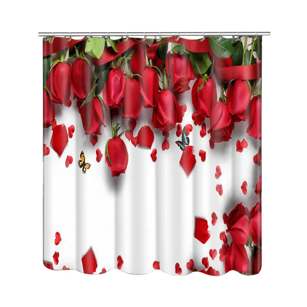 

1pc Bathroom Curtain Printing 3D Red Rose Pattern Creative Waterproof Shower Curtain Bath curtain for Toilet Bathroom A30