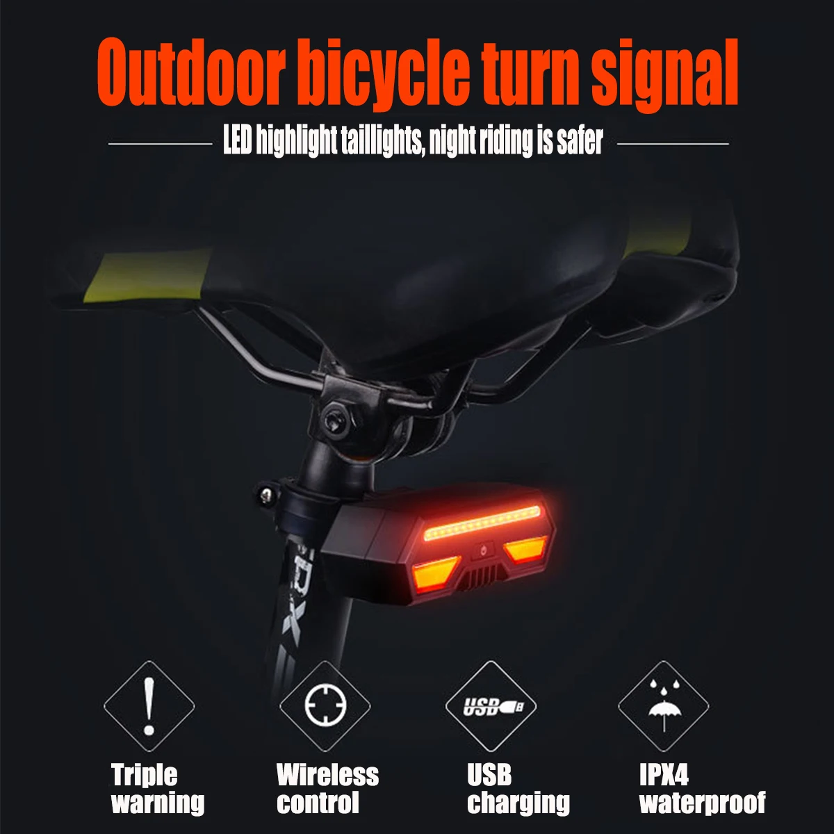 

Outdoor Bicycle Taillight Wireless Remote Control Mountain Bike Turn Signal Lamp Taillight USB Riding Light Cycling Accessories