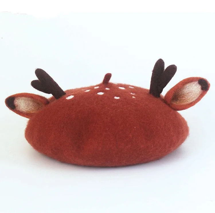 

Original Manual 100% Wool Felt Beret Christmas Antler Ears Beret DIY Originality Joker Hat Gift For Women