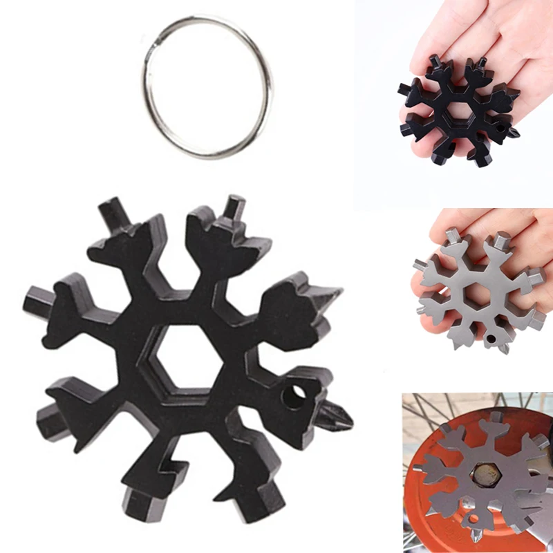

18 in 1 pocket tool multifunction hike keyring multipurpose snowflake multi spanner survive camp key ring wrench outdoor hex